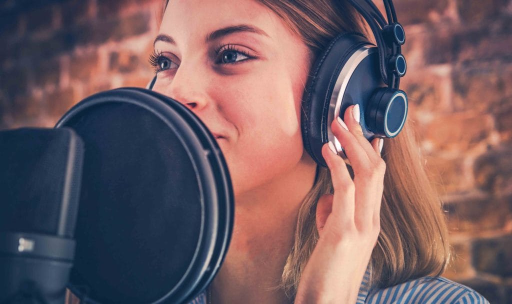 Actor Recording Arabic dubbing in studio
